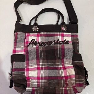 Aeropostale Pink and Brown Plaid Canvas Tote with Strap